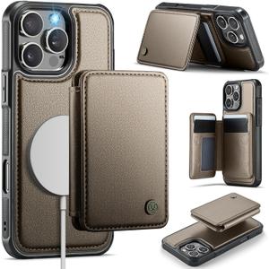 Compatible with Magsafe for iPhone 16 Pro Max Wallet Case Magnetic Card Holder, RFID Blocking 2 in 1 Detachable Kickstand Shockproof Case for Apple 16 Pro Max, Bronze Gold