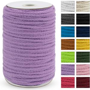 JeogYong Braided Macrame Cord 5mm x 295ft, Natural 8-Strand Braided Cotton Rope, Colored Drawstring Cord Craft Rope for Plant Hangers, Wall Hanging, Dream Catcher, Garden, DIY Projects (Light Purple)