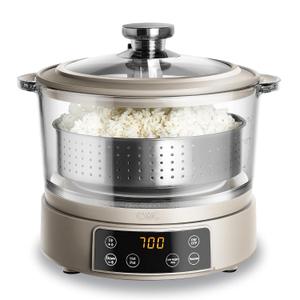 COOK WITH COLOR 3L Glass Mini Low Carb Rice Cooker Holds 2 Cups Raw/Makes 6 Cups Cooked with Auto Lift Filter Basket, Hotpot & Steamer for Rice, Grains, Digital Panel with Keep Warm, Greige