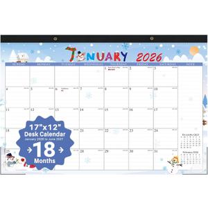 2 x 2026 desk calendar 17x12 Inch-Wall & Desk Planner Dual-Use Design,18-Month Use, clear plastic cover