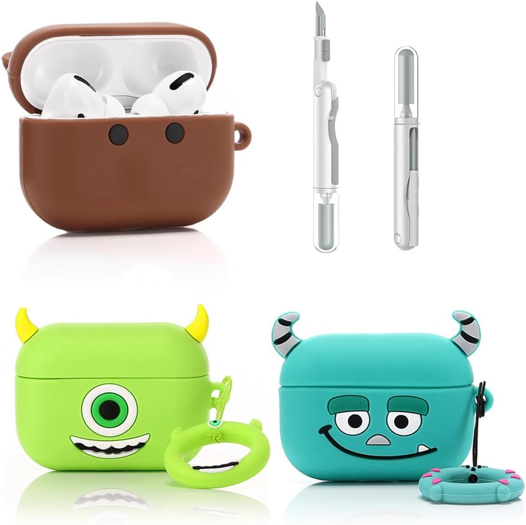 (3Pack+Cleaner Pen) XMBYGY Case for AirPods Pro 2nd/1st Generation Earbuds with Cleaning Pen Kit, Silicone Cute Cartoon Charging Case Protective Cover for AirPods Pro 1/2 (MS+MQ+BR)