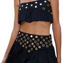 Wuitrie Women 2 Piece Outfits Sleeveless Crop Top Mini High Waisted Pleated Skirt Set for Summer Party Club Going Out (Black, S)