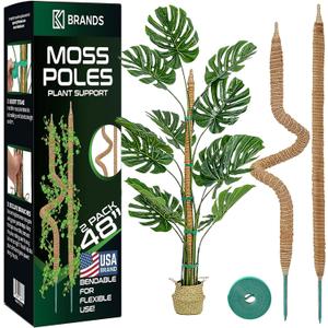 2 Pack 48'' Bendable Moss Pole Monstera Plant Support for Climbing Indoor Plants - Stakes for Potted Climbers - Tall Sticks Indoor Trellis for Houseplants - Accessories for Monstera Pot