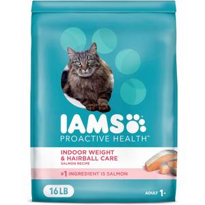 IAMS Proactive Health Indoor Weight Control & Hairball Care Adult Dry Cat Food, Salmon Recipe, 16 lb. Bag