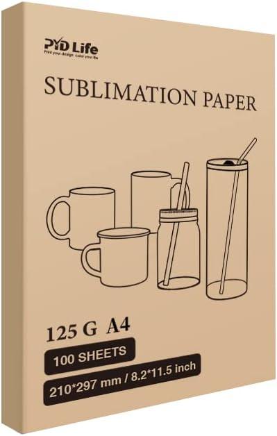 PYD Life Sublimation Heat Transfer Paper 8.2 x 11.5 Inch A4 Size,100 Sheets,for Sublimation Blanks Mugs Tumblers Water Bottles T-shirt Bags Use Sublimation Ink 125 g
