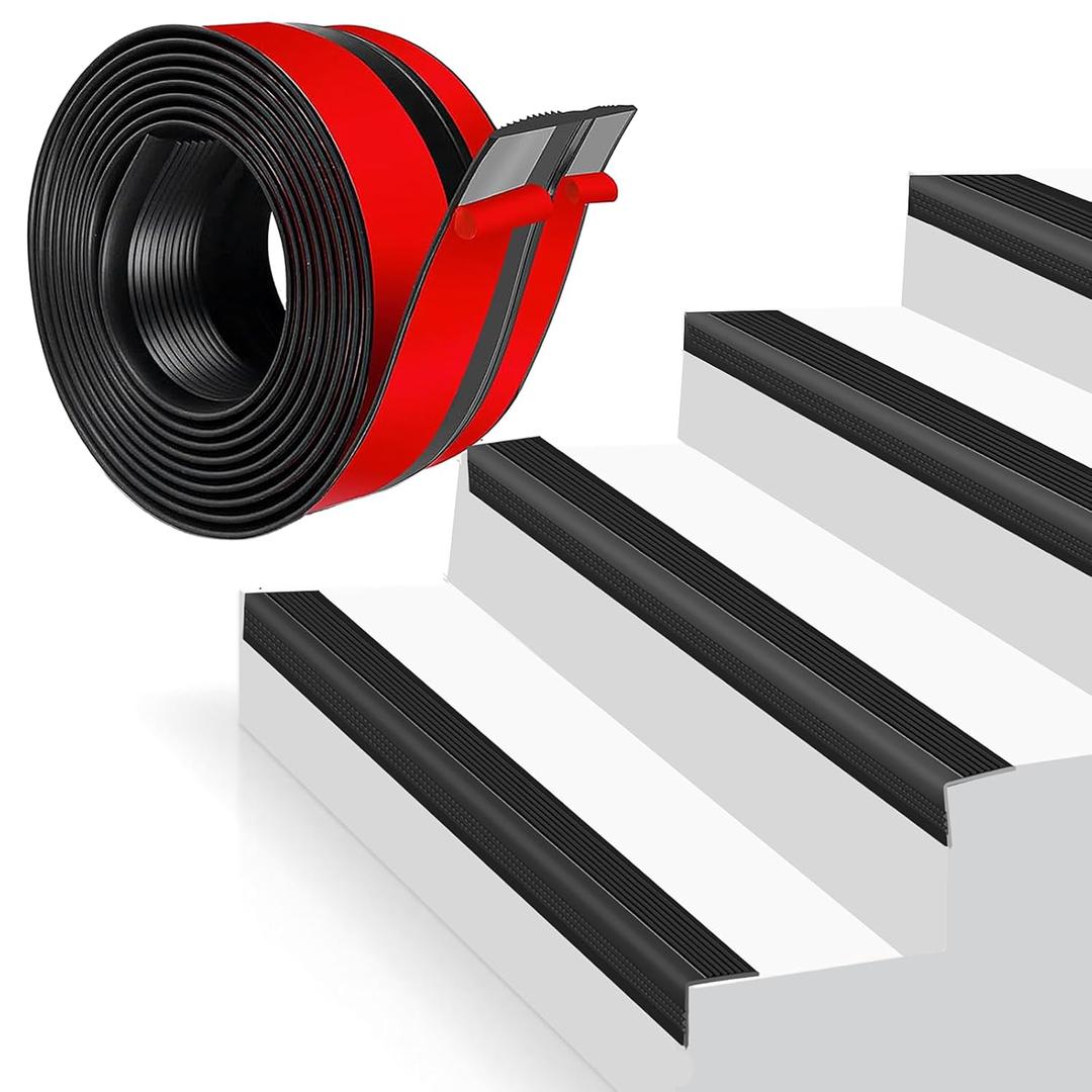 Black Vinyl Stair Nosing & Edge Protector - Self-Adhesive Non-Slip Stair Edging Trim, Waterproof Stair Nose Molding for Indoor/Outdoor Staircases (3.3Ft, Bullnose Design)