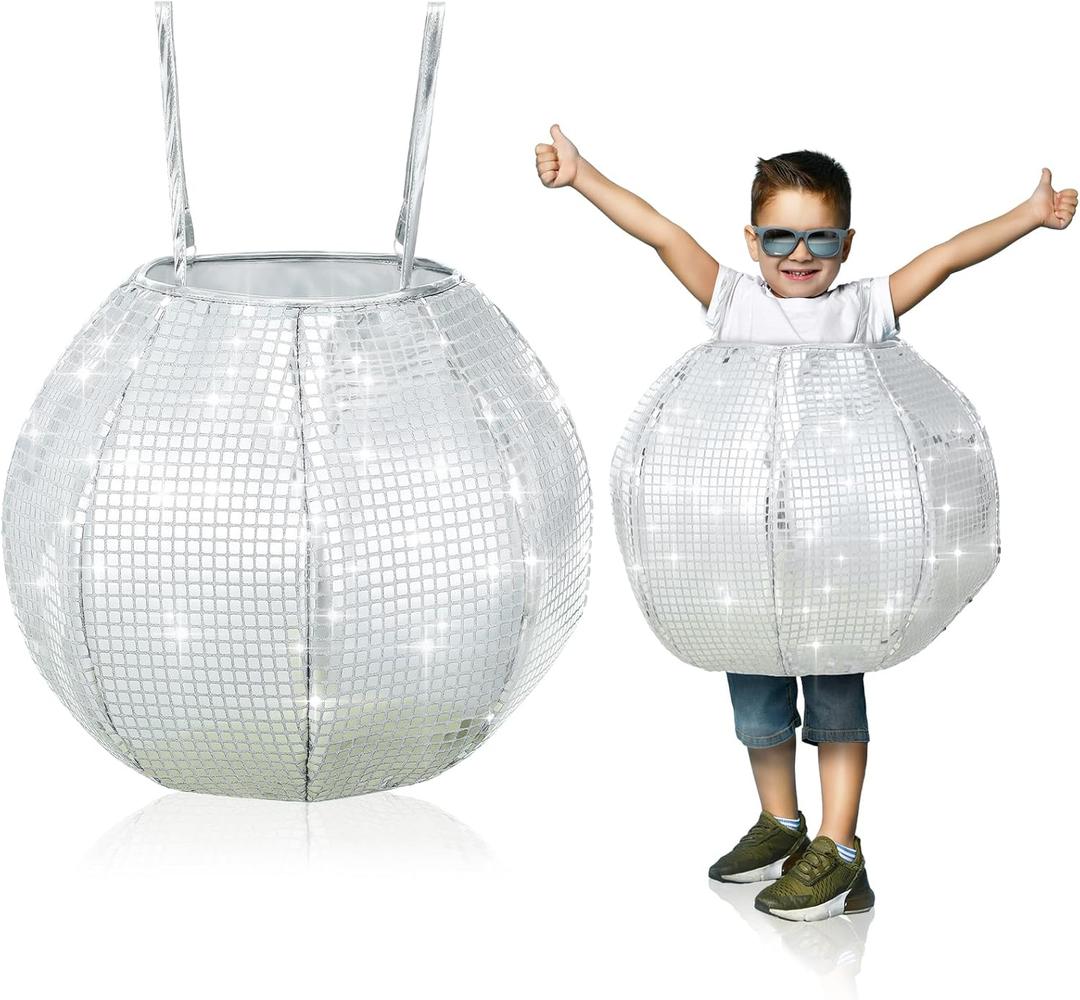 Coume Halloween Disco Ball Costume Shining Disco Outfit Shiny Mirror Ball Costume for 70s Dance Party (Kid Size)
