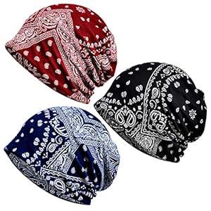 Jemis Women's Baggy Slouchy Beanie Chemo Cap for Cancer Patients (3 Pack Navy & Black & Red Wine)