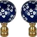 Royal Designs, Inc. Blue/White Porcelain Ball Ornament Design Finial for Lamp Shade, Polished Brass, Pack of 2