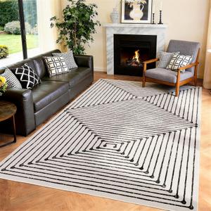 YIHOUSE Washable Black and White Living Room Rug, Modern Striped 6x9 Area Rugs for Dining Room Table Non Slip, Large Farmhouse Geometric Carpet for Bedroom Playroom Home Office Decor