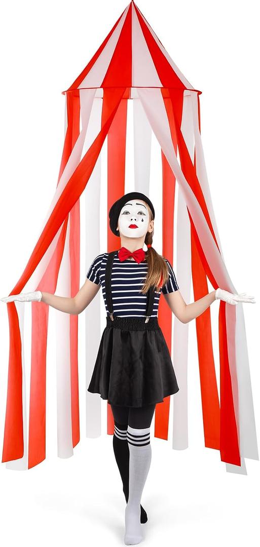 Carnival Circus Theme Party Decorations, Carnival Circus Tent, Red and White Indoor Reading Nook Hanging Home Decoration Canopy for Birthday Party Graduation Game Supplies, 7 x 6 ft