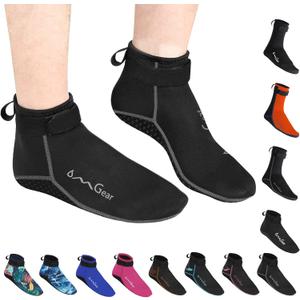 OMGear Water Socks Neoprene Socks Beach Booties 3mm 5mm Anti-Slip Wetsuit Footwear Fin Swim Sand Proof Socks (Small, 3mm Low Cut/Grey)