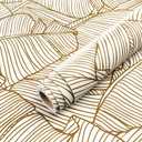 Livelynine White and Gold Wallpaper Peel and Stick Banana Leaf Wallpaper for Bedroom Bathroom Mural Self Adhesive Tropical Contact Paper Waterproof Large Tropical Leaves Wall Paper Decor 17.5x78.8