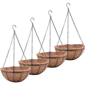 EIMQUVW Metal Hanging Planters Basket Set of 4 Hanging Flower Pots 10 Inch Chain Round Wire Plant Holder with Coco Coir Liner Garden Watering Hanging Baskets for Patio Garden Outdoor1