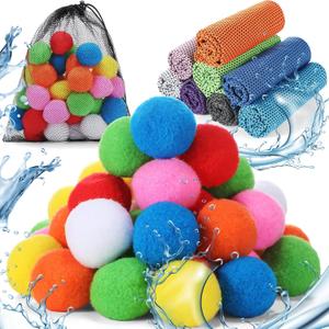 50 Pcs Reusable Water Balloons 2 Inch Water Balls Pool Games with 8 Pcs Cooling Towels Summer Outside Toys for Outdoor Fun Game Play
