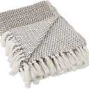 DII Woven Throw Collection 100% Cotton, Basketweave, 50x60, Brown