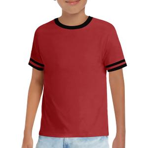 Haloumoning Boys Short Sleeve T Shirts Kids Summer Crewneck Color Block Tops Fashion Tees 5-14 Years (Red)