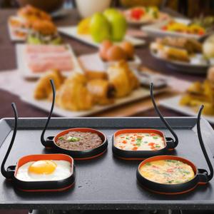 Silicone Egg Rings For Egg Mcmuffins Maker, Silicon Egg Shaper Egg Form for Pancake Patties & English Muffin, Foldable Round Crumpet Ring Mold, Non Stick Egg Circles (2Pcs Round+2Pcs Square, Black)
