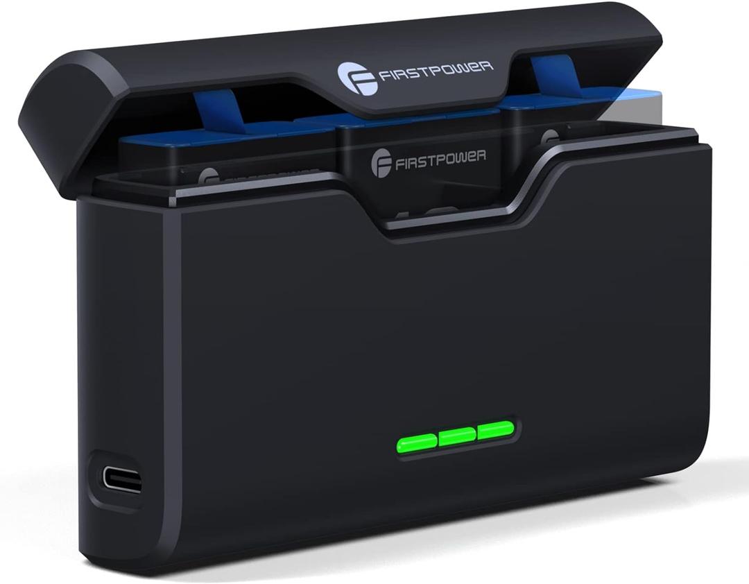 FirstPower 3-Channel USB Quick Charger for GoPro Hero 12/11/10/9/8/7/6/5 Battery with Type-C Cord and TF Card Storage, Fully Compatible with Original GoPro Battery
