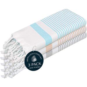 Multi Color Kitchen Towels 16x26 Inch, 3 Pack, 100% Cotton, Ultra Absorbent, Fast Dry, Machine Washable, Drying Dishes, Cleaning, Everyday Use - Aqua Blue, Beige, Ash Grey