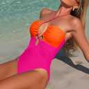 Women's One Piece Swimsuit Tummy Control Bathing Suit Sexy Flattering Cutout Criss Cross Swimwear (Pink, L)