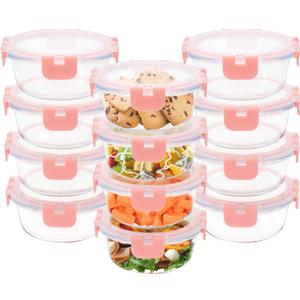 GULFLIN 12 Pack 13oz Small Glass Food Storage Containers with Lids Airtight, Leak-Proof Round Meal Prep Containers Set, Freezer to Microwave Safe, Dishwasher Safe