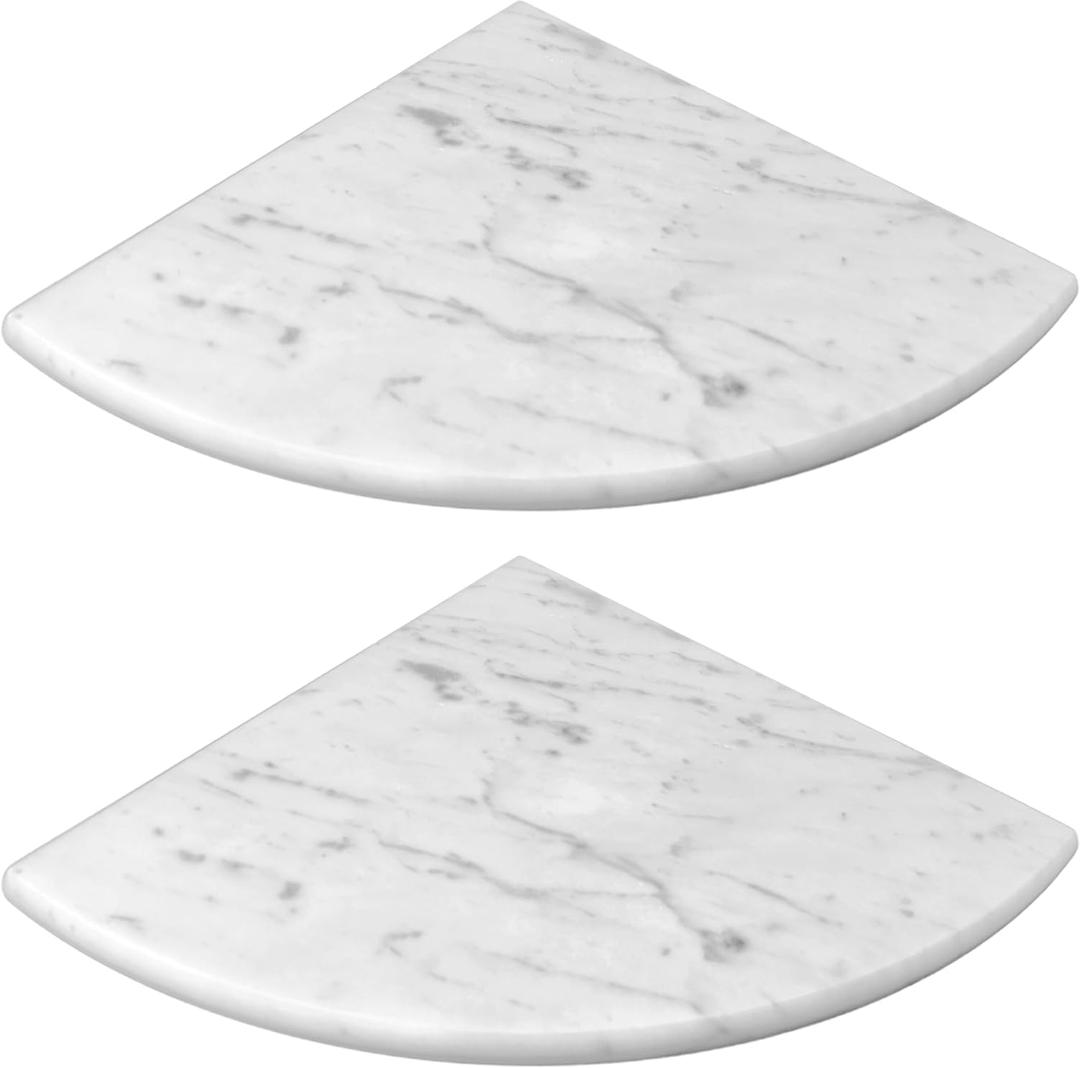 9 Inch Marble Corner Shower Shelf for Bathroom, Shower Room, Both Side Honed Polished, Bathroom Wall Mounted (Carrara White - 2pcs)