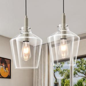 Glass Pendant Lighting for Kitchen Island Foyer 2 Pack Nickel Clear 8 Inch