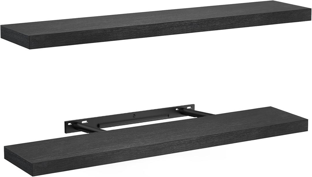 AMADA HOMEFURNISHING Floating Shelves Wall Mounted, 32 x 7 Inch Wall Shelves for Bathroom, Bedroom, Living Room, Black Shelves Set of 2