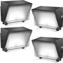 HYPERLITE LED Wall Pack Light: 120W Glass Lens LED Wall Packs Outside Lighting - 18000lm Flood Lights Outdoor with photocell 4 Packs for Area Parking Lot Driveway UL Listed