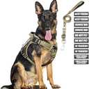 MOOGROU Tactical Dog Harness and Leash Set for Large Dogs,Heavy Duty No Pull Service Dog Vest and 10 Patches with Dog Seat Belt,Reflective Adjustable Pet Harness for Training Walking Hiking Camo XL