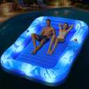 Inflatable Tanning Pool Lounger with Lights,81"x 60" Large Tanning Floats for Adults, Swirls Pool Lounger Float,Blow Up Tanning Water Bed with Cup&Phone Holder,Adults Tanning Pools for Backyard