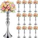 Sadnyy 12 Pcs Silver Metal Wedding Flower Vase Stand, 15 Inch