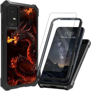 for TCL ION V Phone Case/TCL ION X / 40Z Phone Case T607DL with Tempered Glass Screen Protector Dual Layer Structure Protection Shockproof Corner TPU Bumper Cover,Cool Red Dragon