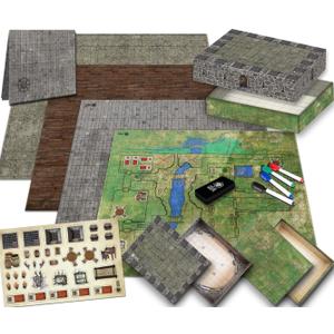 Melee Mats DND Map Starter Set - 22 x 26" Double Sided, Wet & Dry Erase Battle Terrain Grid for Dungeons and Dragons - Tabletop Board Gaming Kit with Accessories