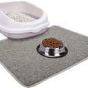 Cat Open Top Litter Box with Lid, Litter Mat, Poop Lifter Scoop & Kitten Kitty Stainless Steel Feeding Dish Bowl, Starter Kit 4 Pack for Small cat Within 5 Months (Grey-One Entry)