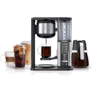 Ninja Specialty Coffee Maker, Hot & Iced Coffee, 6 Brew Styles, 8 Sizes, Small Cup to Travel Mug, 10-Cup Carafe, Fold-Away Frother, Permanent Filter, Removable Reservoir, Black, CM401 (10 cup - Stainless Steel)
