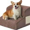 Dogs Steps for Bed, Dog Stairs for Small Dogs, 2-Step Dog Ramp for Bed, Couch, Sofa, and Chairs, Non-Slip Bottom Design, Cat Scratching, High Density Foam Portable Pet Step, Indoor, Coffee