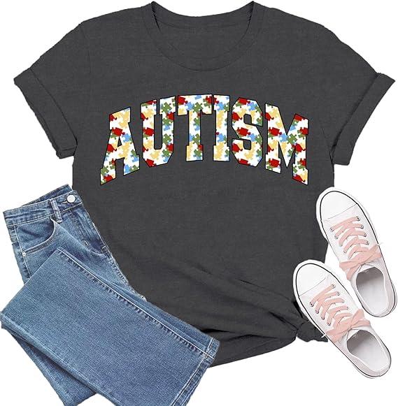 Women Autism Awareness Shirt Autism T-Shirt Mental Health Tee Tops, M
