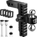 Kohree Adjustable Trailer Hitch Fit 2 Inch Receiver, Dual Solid Ball 2" and 2-5/16"(12,500 LBS GTW), 10" Drop & Rise Heavy Duty Aluminum Tow Hitch with 4 Silencer Pads & 2 Locking Hitch Pin, Black