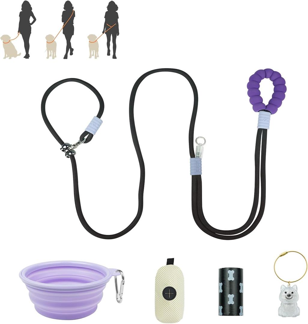 Hands Free Dog Leash, Comfort Padded Adjustable Belt, Smooth Rotating Clip, Non-Slip Strong Pet Training Lead, 8FT for Small Medium Large Dogs Walking Training(Purple Black)