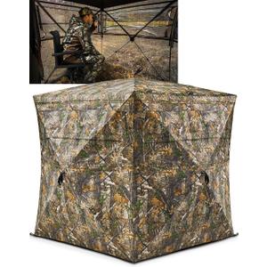 TIDEWE Hunting Blind 270°See Through with Carrying Bag, Pop Up Ground Blinds, Portable Resilient Hunting Tent (Forest Fade Camo, 2-3 Person)