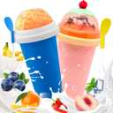 FANS-ONE Slushie Cup, 2 Pack Slushy Maker Cups, DIY Magic Squeeze Cups for Juice Milk Yogurt Make, Portable Double Layer Cup with Lid & Straw Cool Stuff Things for Kids Friends Family (Blue+New Pink)