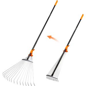 Leaf Rake for Lawns, Adjustable Garden Rake for Leaves with Long Handle, 61 Inches