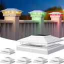 APONUO Solar Post Cap Lights Color Changing 6 Pack - RGB 8 Solid & Gradient Colors, IP65 Waterproof, for 4x4 5x5 6x6 Wood Vinyl Fences, Deck, Patio, Yard (White)