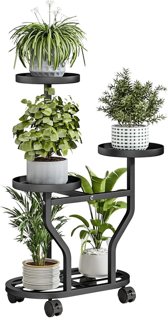 Plant Stand with Wheels 3 Tier Metal Plant Holder Corner Flower Shelf for Multiple Plants Display Rack for Bedroom Living Room Balcony Garden Black (Black, 3 Tier)