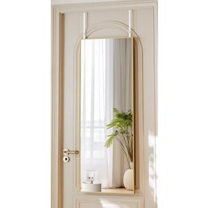VooBang 14" x 48" Adjustable Height Over The Door Mirror - Rectangular Full Length Hanging Door Mirror with Shatterproof Tempered Glass Gold Metal Frame for Dormitory