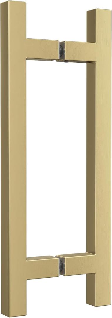Bathlink 8" Square Shower Door Handle, Back to Back Shower Doors Handle, Compatible with 1/4" to 1/2" Glass Thick, Stainless Steel 304 Shower Doors Handles Replacement, Brushed Gold