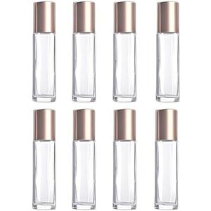 Doromy Pack of 8 Empty Clear Glass Roller Bottles Refillable Container 10ml Essential Oil Roll On Bottles for Essential Oils with Stainless Steel Roller Balls and Rosegold Caps for Travel, Set Of 2