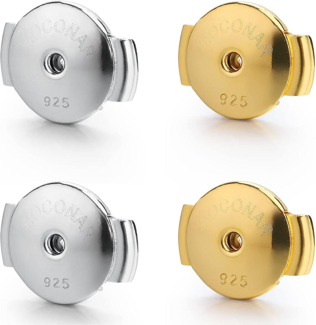 18K Gold Plated Locking Earring Backs for Studs, Hypoallergenic Secure Earring Backs Replacements for Earrings Notch Post 0.027-0.039(White and Gold Color)